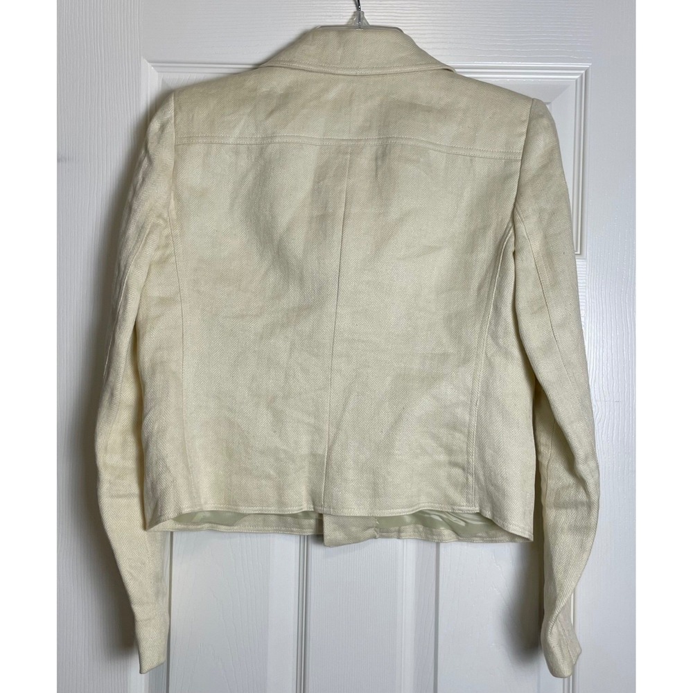 LAUREN Ralph Lauren Womens Cream Herringbone‎ Moto Jacket Blazer Size 8P - Picture 2 of 7